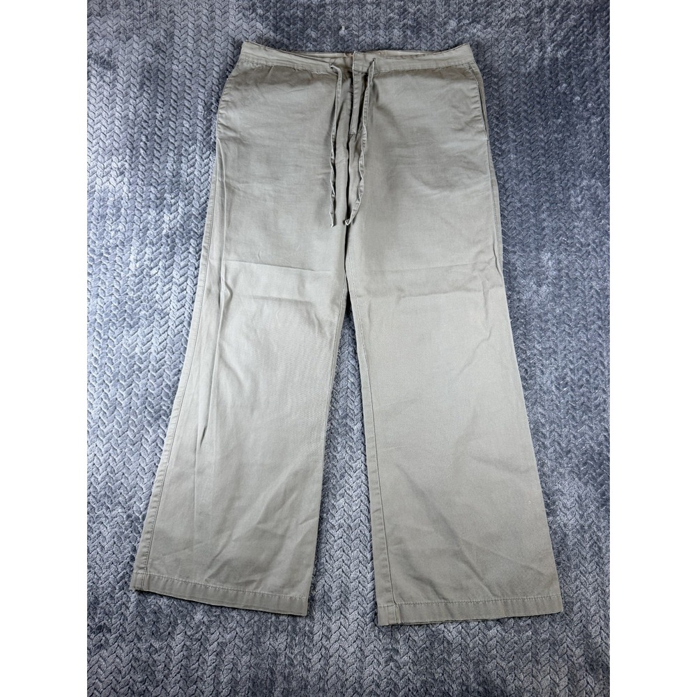 Zara TRF Pants Womens 6 Olive Gray Cotton Mid Rise Drawstring Waist Wide Leg